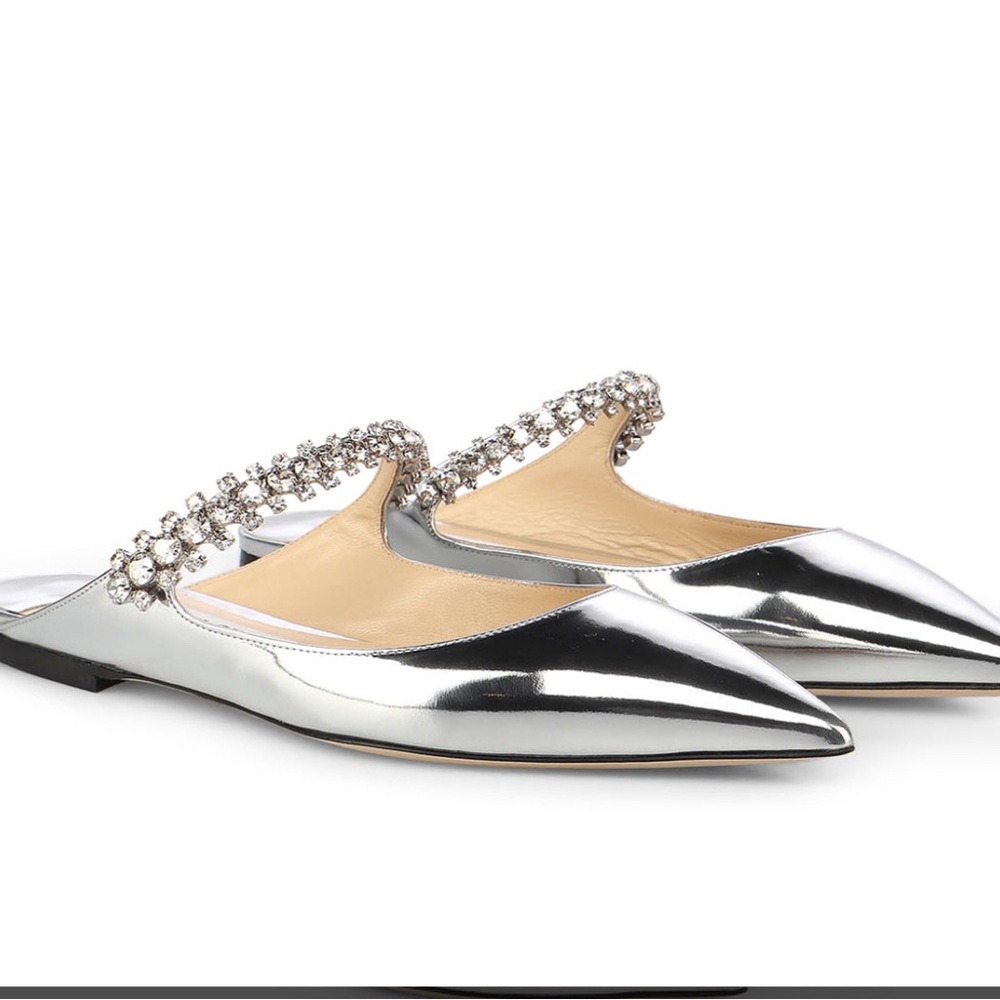 Jimmy Choo silver Bing flat mules